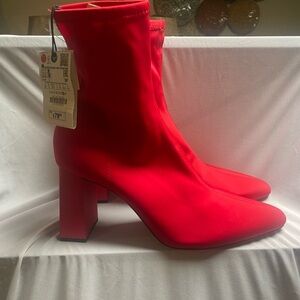 Zara Bold Red Heeled Boots Size 10